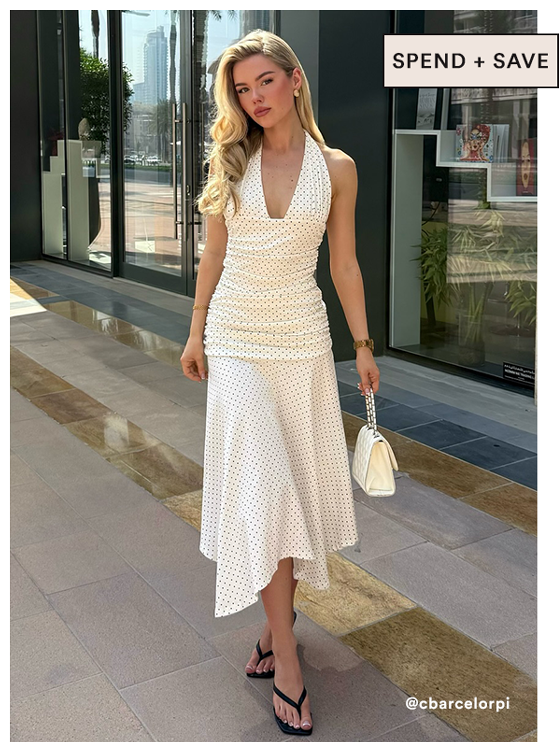 Grettana Halter Neck Midi Dress - White Polka Dot