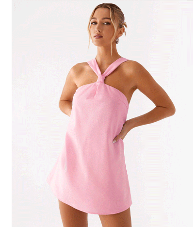 Keira Linen Micro Mini Dress - Pink