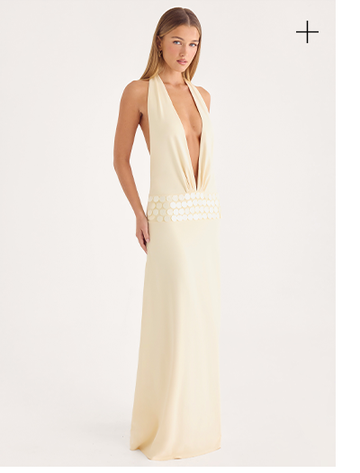 Kolisa Beaded Halter Maxi Dress - Cream