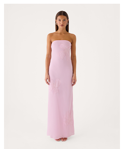 Sassafras Beaded Flower Maxi Dress - Pink
