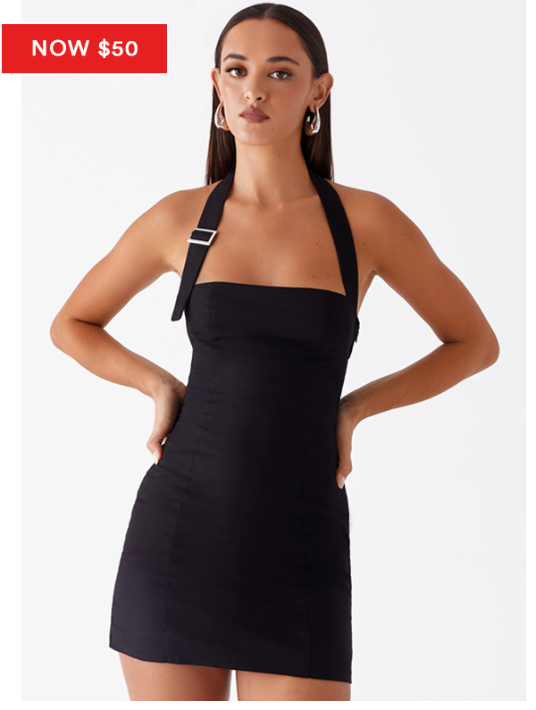 Julianna Linen Mini Dress - Black