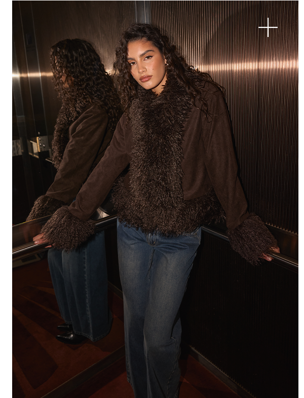 Kamsy Fur Trim Coat - Chocolate