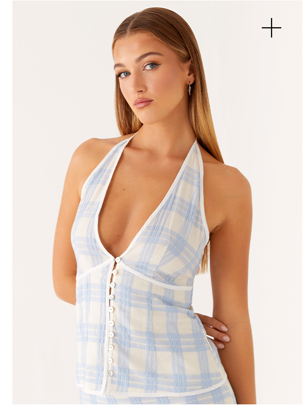 Esther Top - Blue Check Seersucker