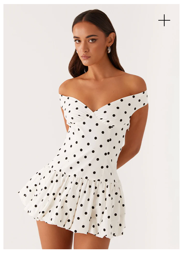Endless Romance Off Shoulder Mini Dress - White Polka Dot