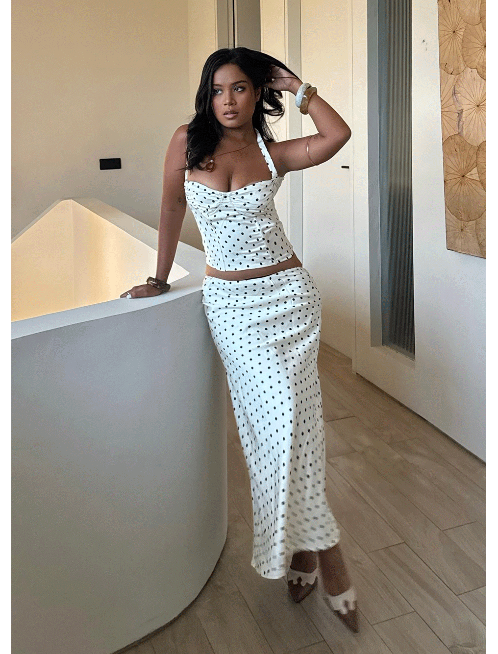 @salsafirsia in Breanne Top + Midi Skirt - White Polka Dot