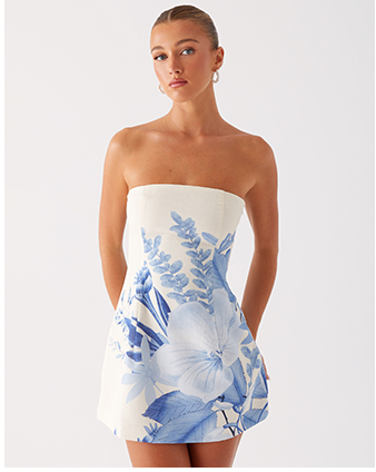 denby-strapless-mini-dress-blue-floral-print