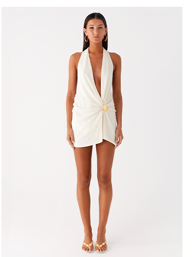 Eleanora Plunge Mini Dress - Ivory