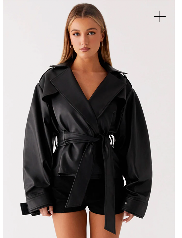 Midtown Faux Leather Trench - Black 