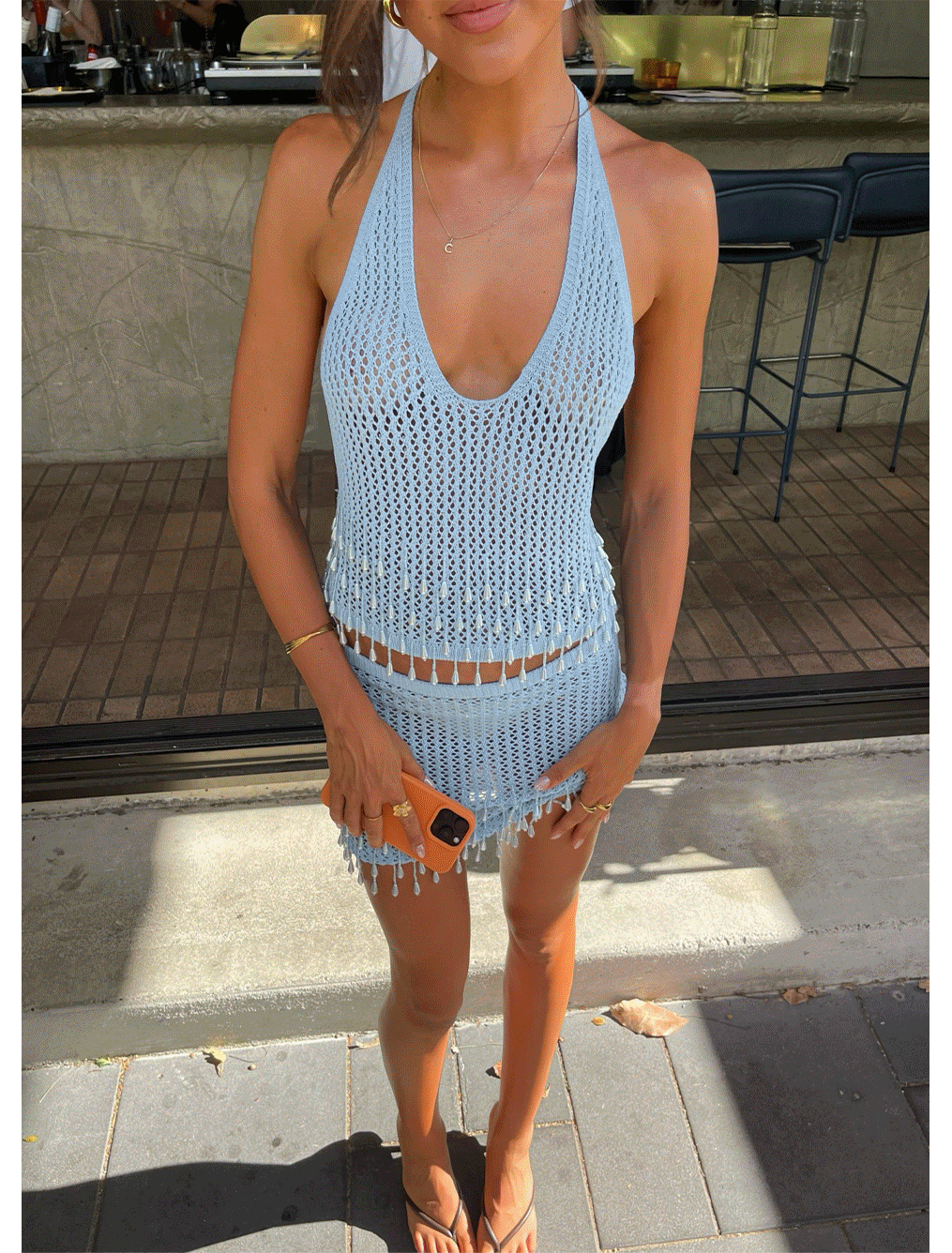 @caileashaw in Pearl Shore Crochet Top + Mini Skirt - Blue