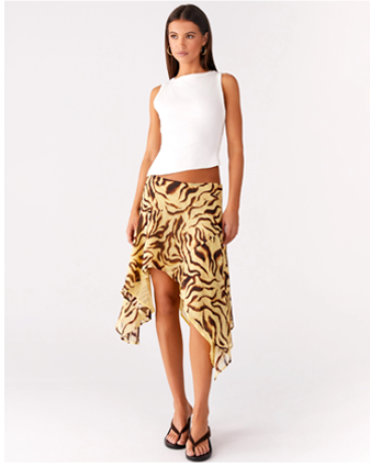 Kia Low Rise Asymmetrical Midi Skirt