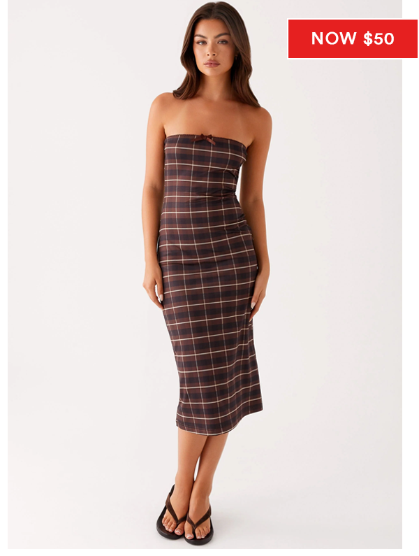 Niko Strapless Midi Dress - Brown Black Check
