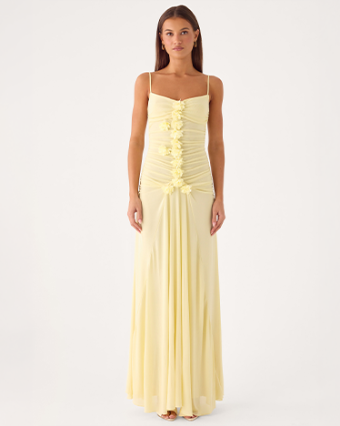 Marcia Flower Maxi Dress - Yellow