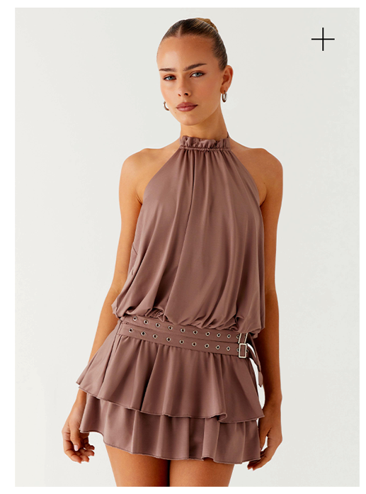 Dopamine Belt Mini Dress - Taupe