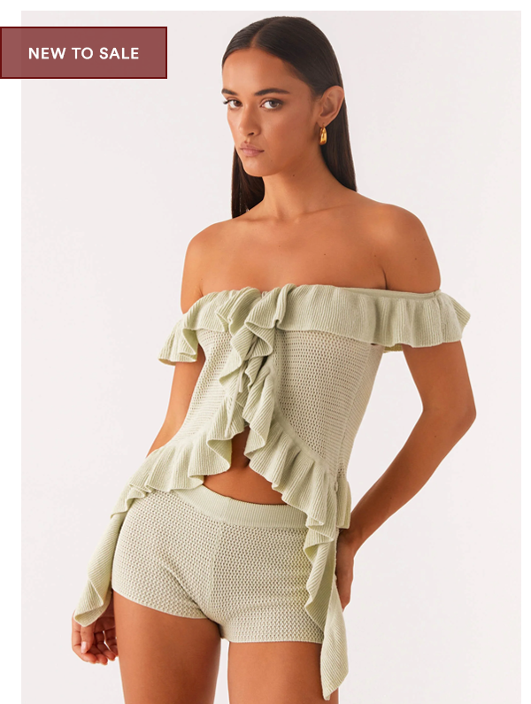 Bowen Off Shoulder Top + Fantasisie Knit Mini Shorts - Mint