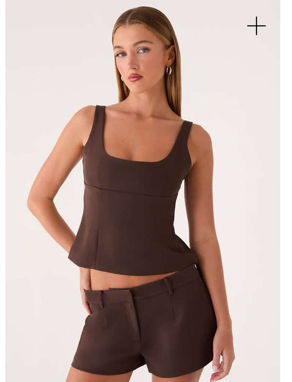 Autrey Suiting Top - Chocolate + Oslo Mini Shorts - Chocolate