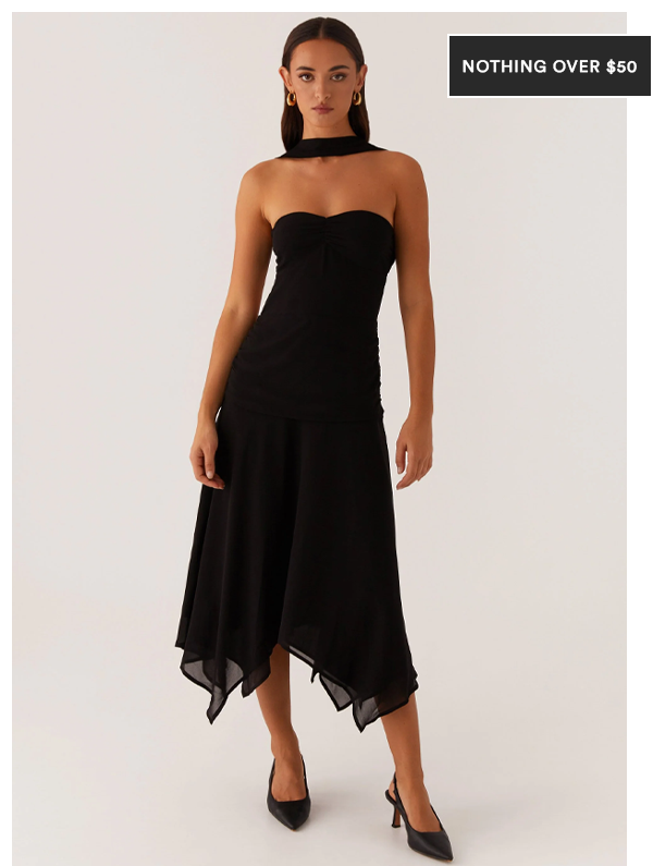 Leto Chiffon Midi Dress - Black