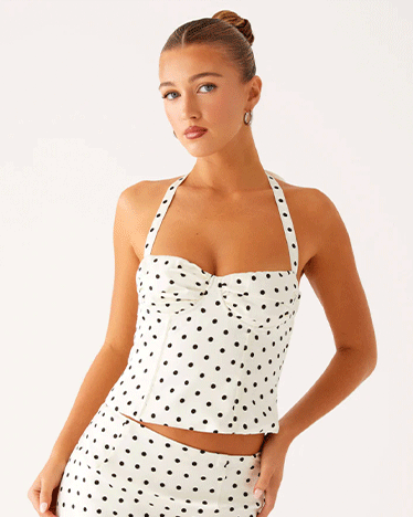 Breanne Top - White Polka Dot