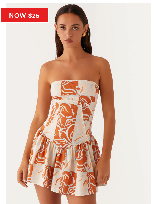 Larnie Linen Mini Dress - Orange Blue Floral