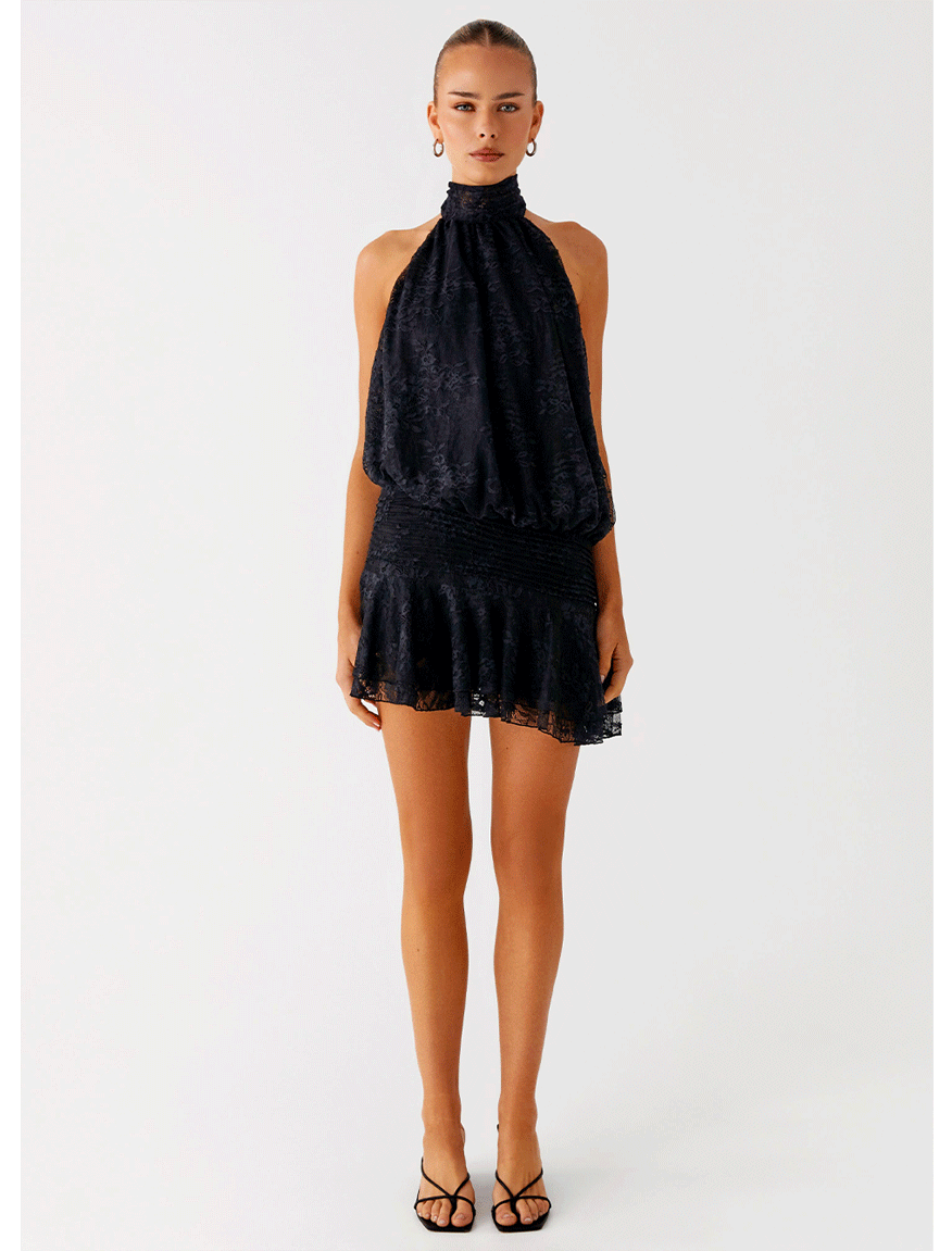 Willow Lace Mini Dress - Black