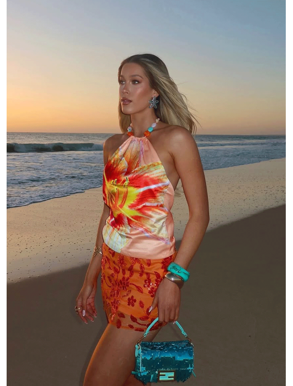 Kenya Beaded Mini Skirt - Orange