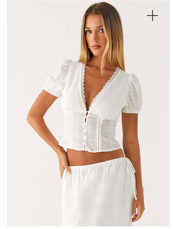 Sweet Lullaby Button Up Shirt & Midi Skirt -- White
