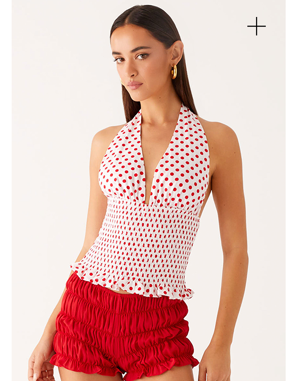 Kamren Halter Top White Red Polka 