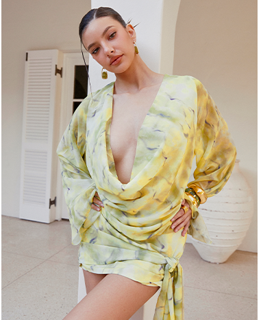 Sorella Long Sleeve Mini Dress - Yellow Tie Dye
