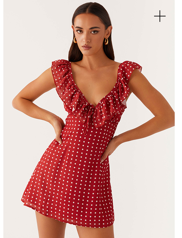Adrina Ruffle Mini Dress - Red Polka Dot