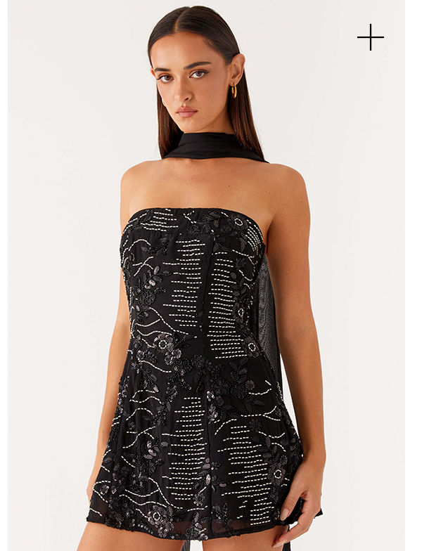 Kiesha Strapless Scarf Mini Dress - Black