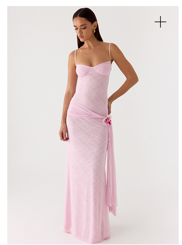 Natty Lace Mesh Maxi Dress - Petal Pink