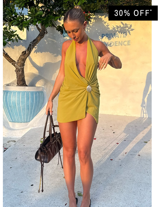 @ysabellabottani Eleanora Plunge Mini Dress - Lime