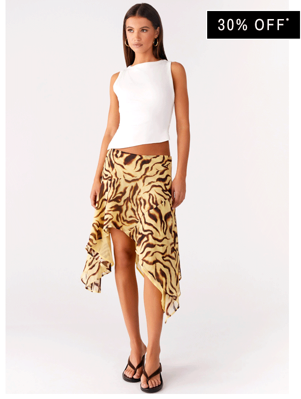 Kia Low Rise Asymmetrical Midi Skirt - Laguna Point