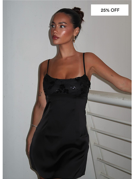 Zion Beaded Mini Dress - Black