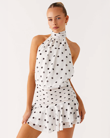 Willow Chiffon Mini Dress - White Polka Dot