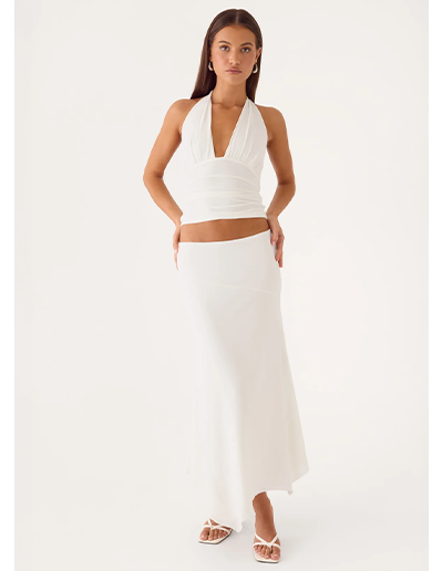 Kerrie Hanky Midi Skirt & Kerrie Halter Top - White