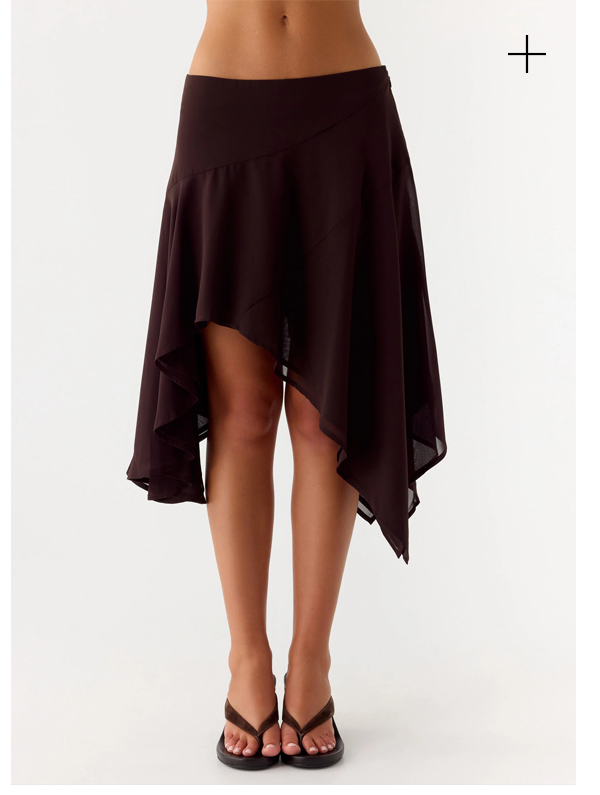 Kia Low Rise Asymmetrical Midi Skirt - Chocolate