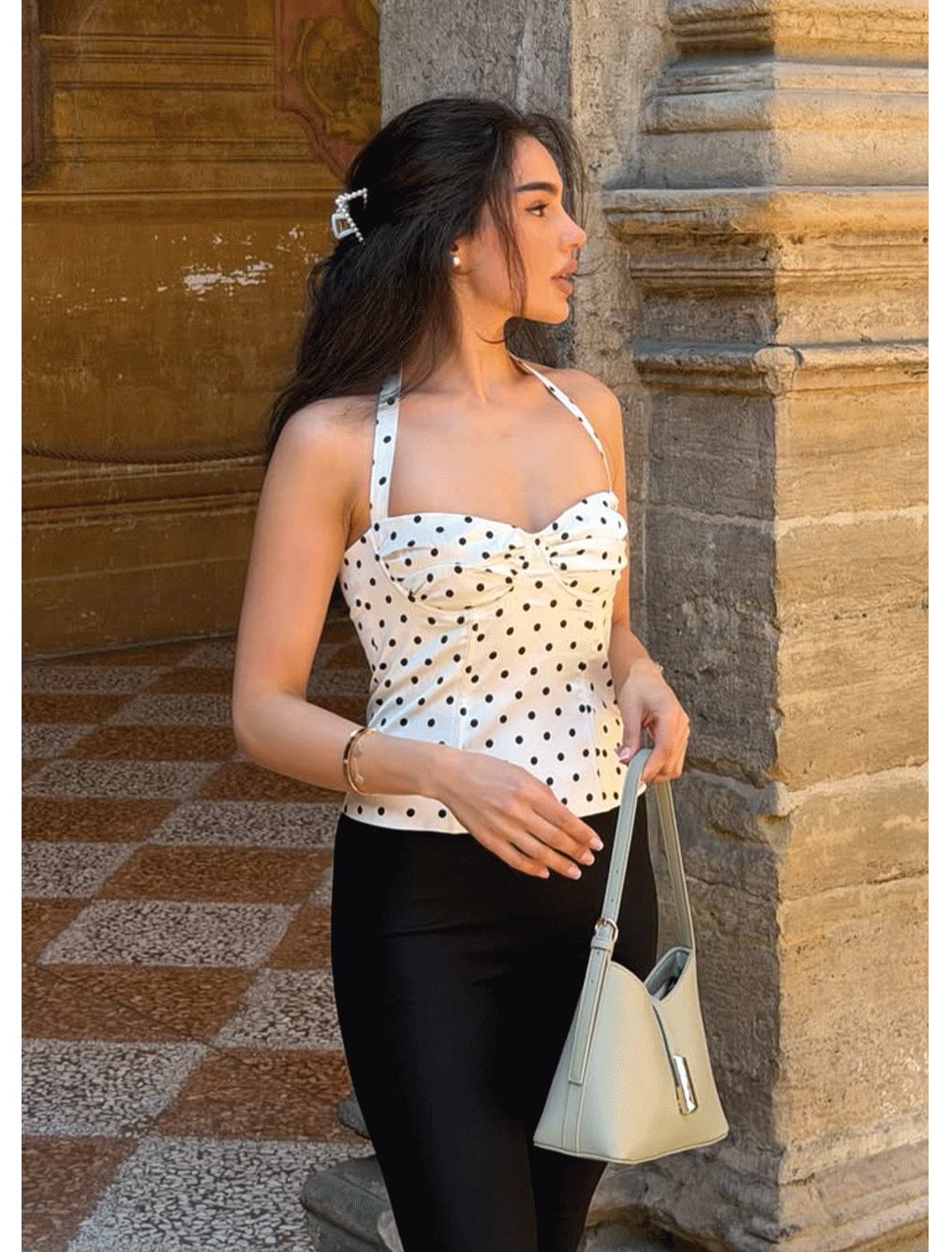 @ramroum.x in Breanne Top - White Polka Dot