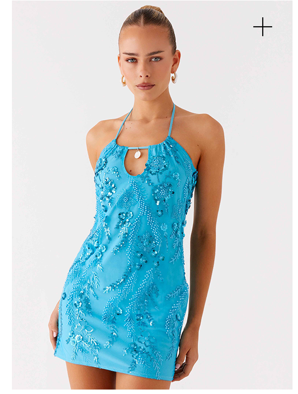 Bebe Beaded Mini Dress - Royal Blue