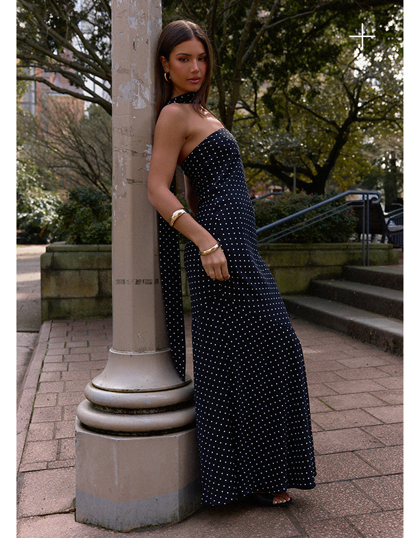 Under The Pagoda Maxi Dress - Black Polka Dot