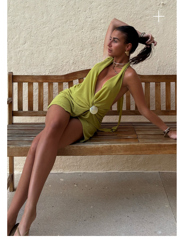 @fredebaril_ in Eleanora Plunge Mini Dress - Lime