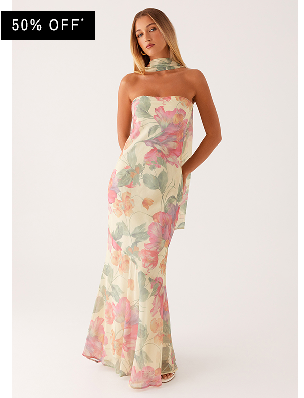 Under The Pagoda Maxi Dress - Yellow Peony