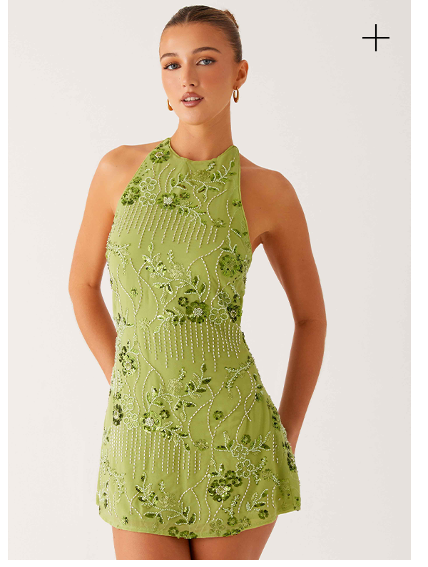 Leo Beaded Mini Dress - Lime