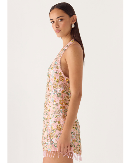 Ellerie Beaded Mini Dress - Pink
