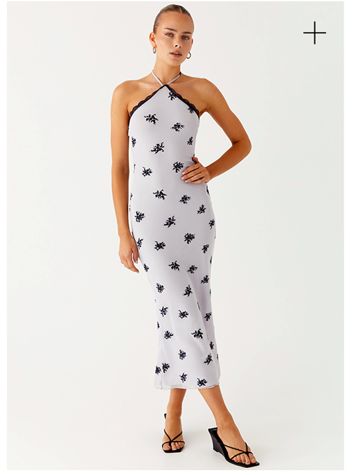 Nestel Flock Halter MIdi Dress - Lilac