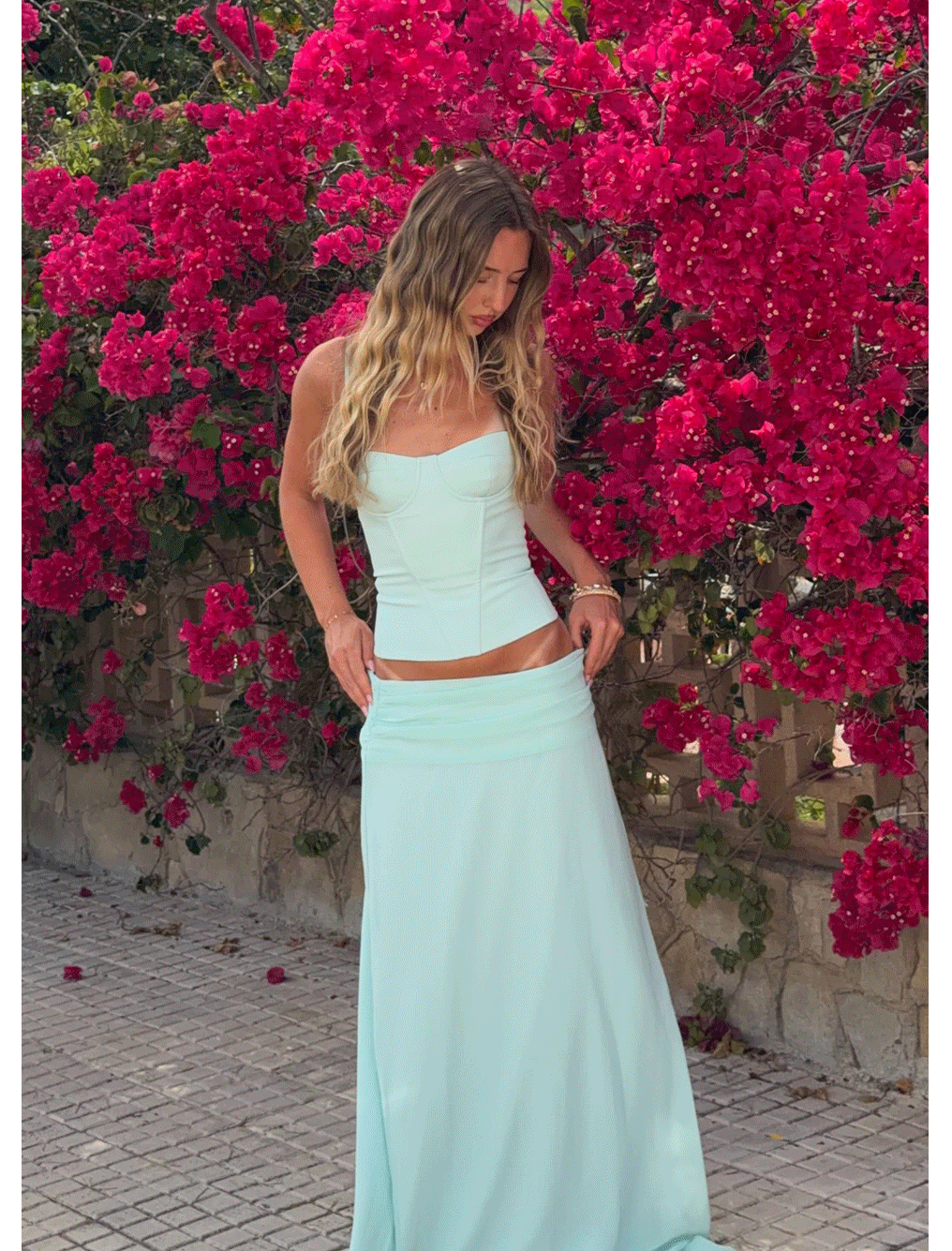 Tayana Corset Top & Natalya Maxi Skirt - Pistachio
