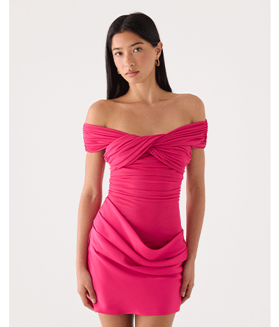 Farida Off Shoulder Mini Dress - Fuchsia