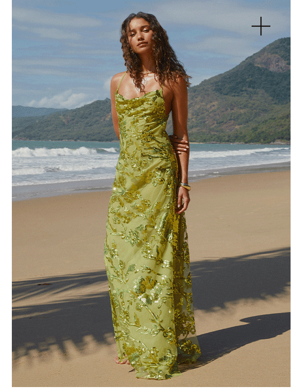 Havana Sequin Maxi Dress - Lime