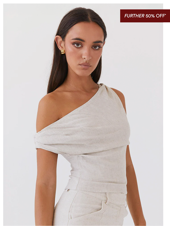 Marissa Linen One Shoulder Top - Oatmeal