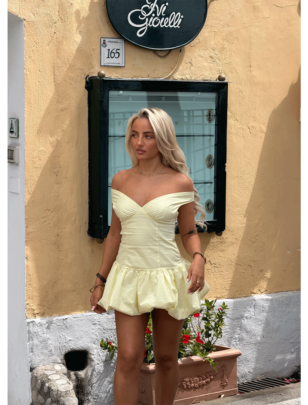@3llaburkemain in Endless Romance Off Shoulder Mini Dress - Butter