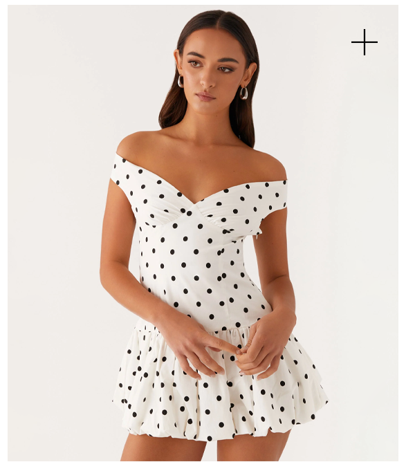 Endless Romance Off Shoulder Mini Dress - White Polka Dot